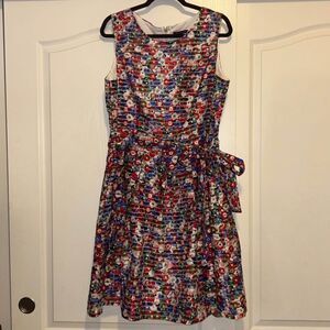 Tommy Hilfiger red white blue green floral a line belted dress woman's 16